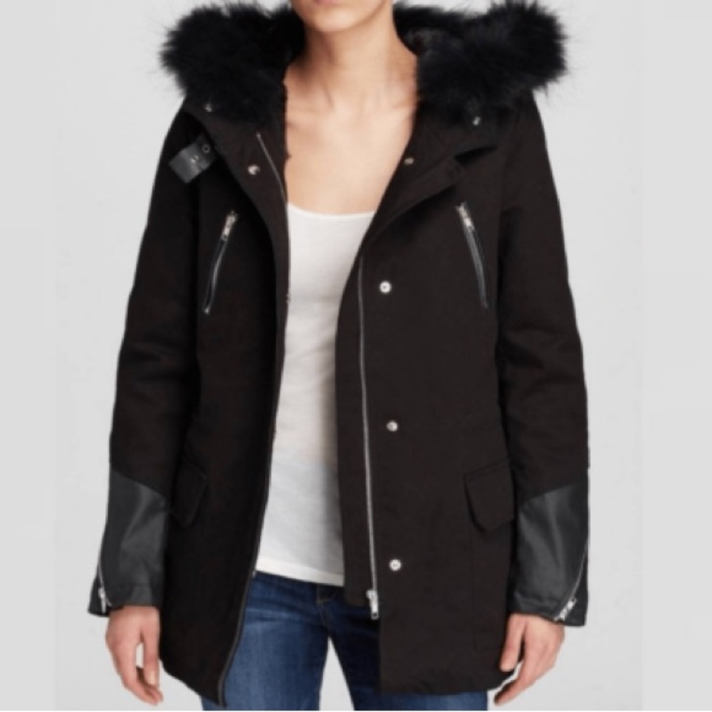 Maje Charcoal Parka with Faux Fur Lining